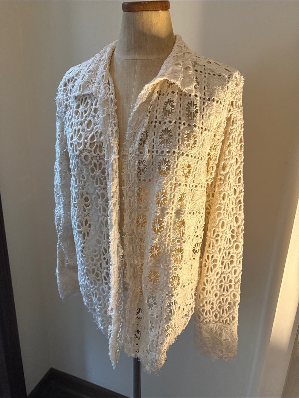 Free People Cream Crochet Lace Button-Up Top